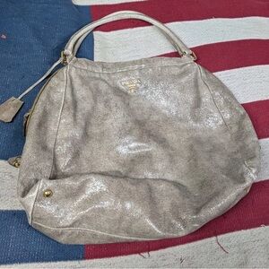 PRADA Large Shoulder bag leather beige / gold 94057 Hobo purse metallic